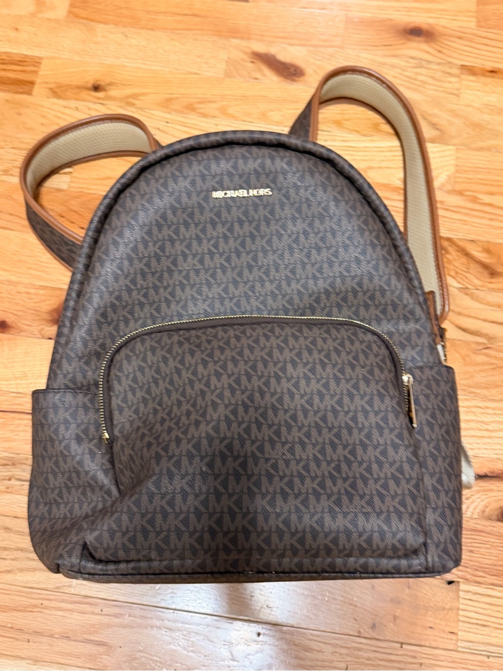 Michael Kors Brown MK Logo Mini Backpack with Gold Accents